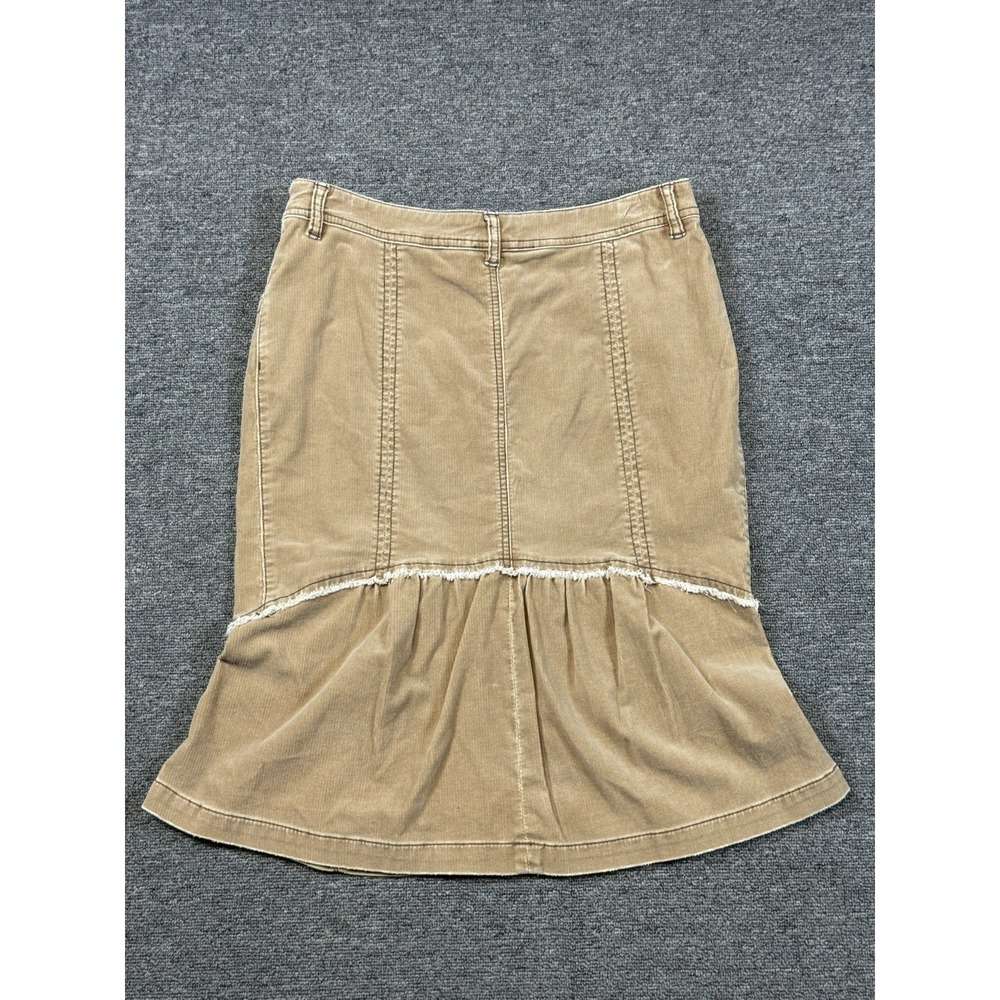 Anthropologie Louie Corduroy Fringe Skirt Tan Stretch Size 8 Peplum Hem Boho - Picture 2 of 10
